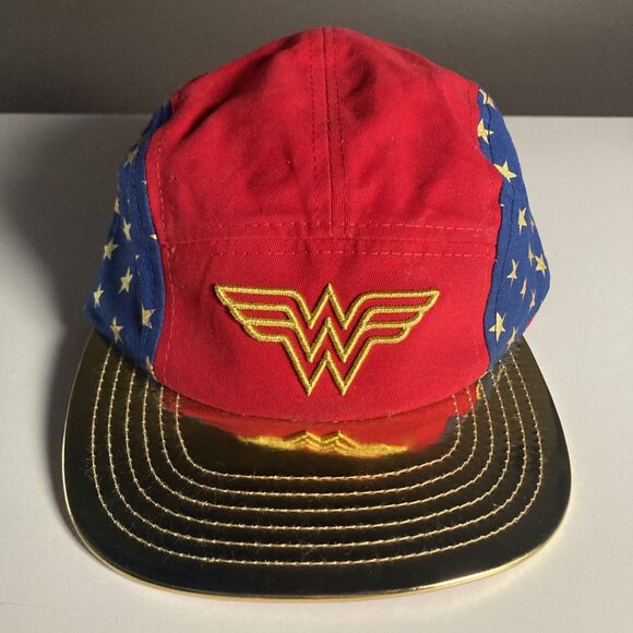 Wonder Woman Hat Red & Blue w/ Gold Bill (DC Comics, One Size Adjustable) Cap - Picture 1 of 9